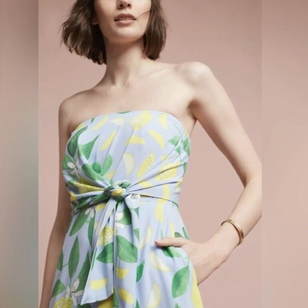 Anthropologie Lemon Grove Strapless Wide Leg Jumpsuit